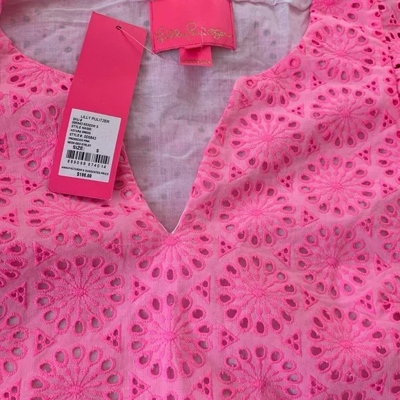 LILLY PULITZER XXS dress Astara in Prosecco Pink Neon Geo Eyelet - Picture 11 of 16